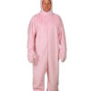 A man wears a medium size set of pink bunny pajamas
